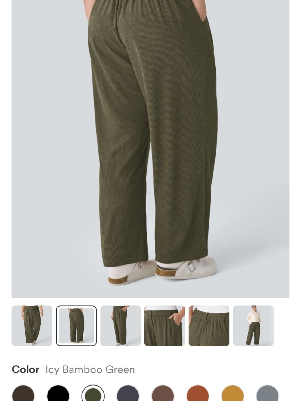 Mid Rise Zipper Pocket Plus Size Corduroy Casual Pants in Icy Bamboo Green - Picture 4 of 4